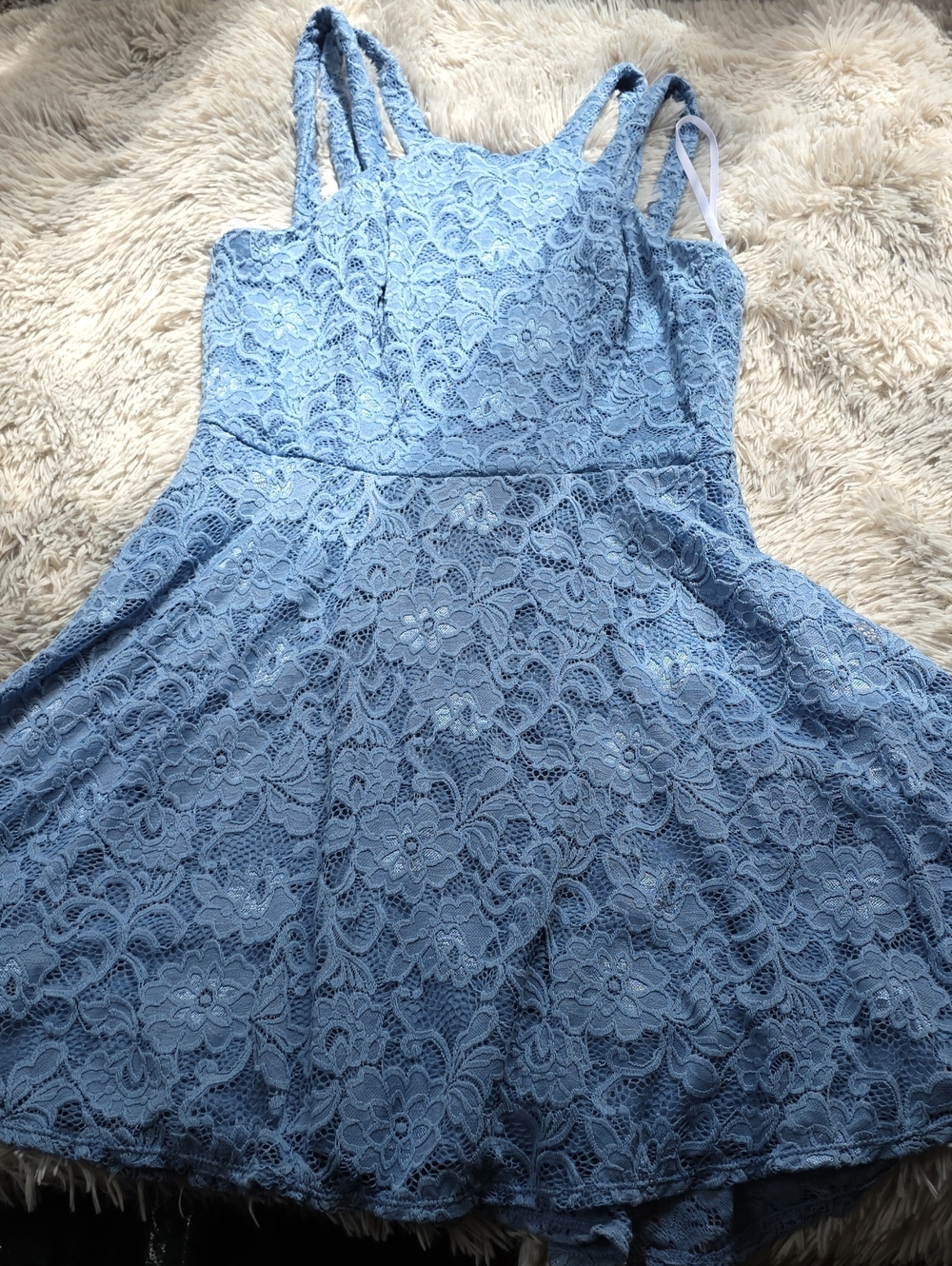 B Darlin Light Blue Floral Lace Fit & Flare Dress